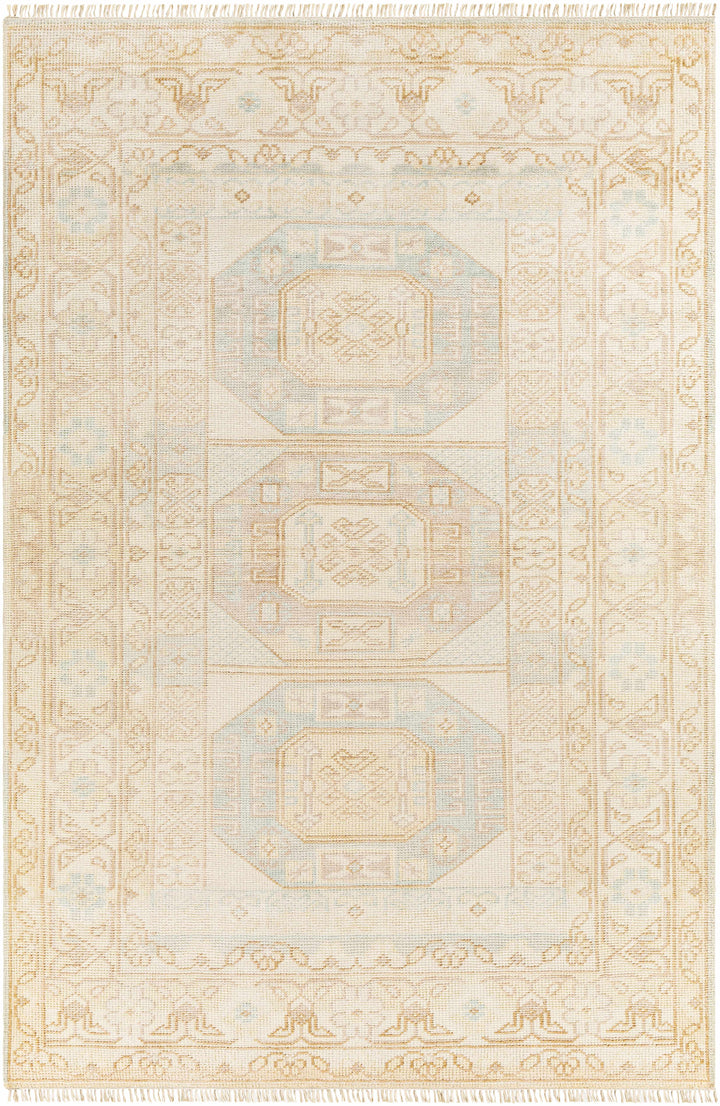 Ice Blue Hand Knotted 70% Wool, 30% Viscose Traditional Rectangle Handmade rug, Indoor use only, has fringe, non-washable.