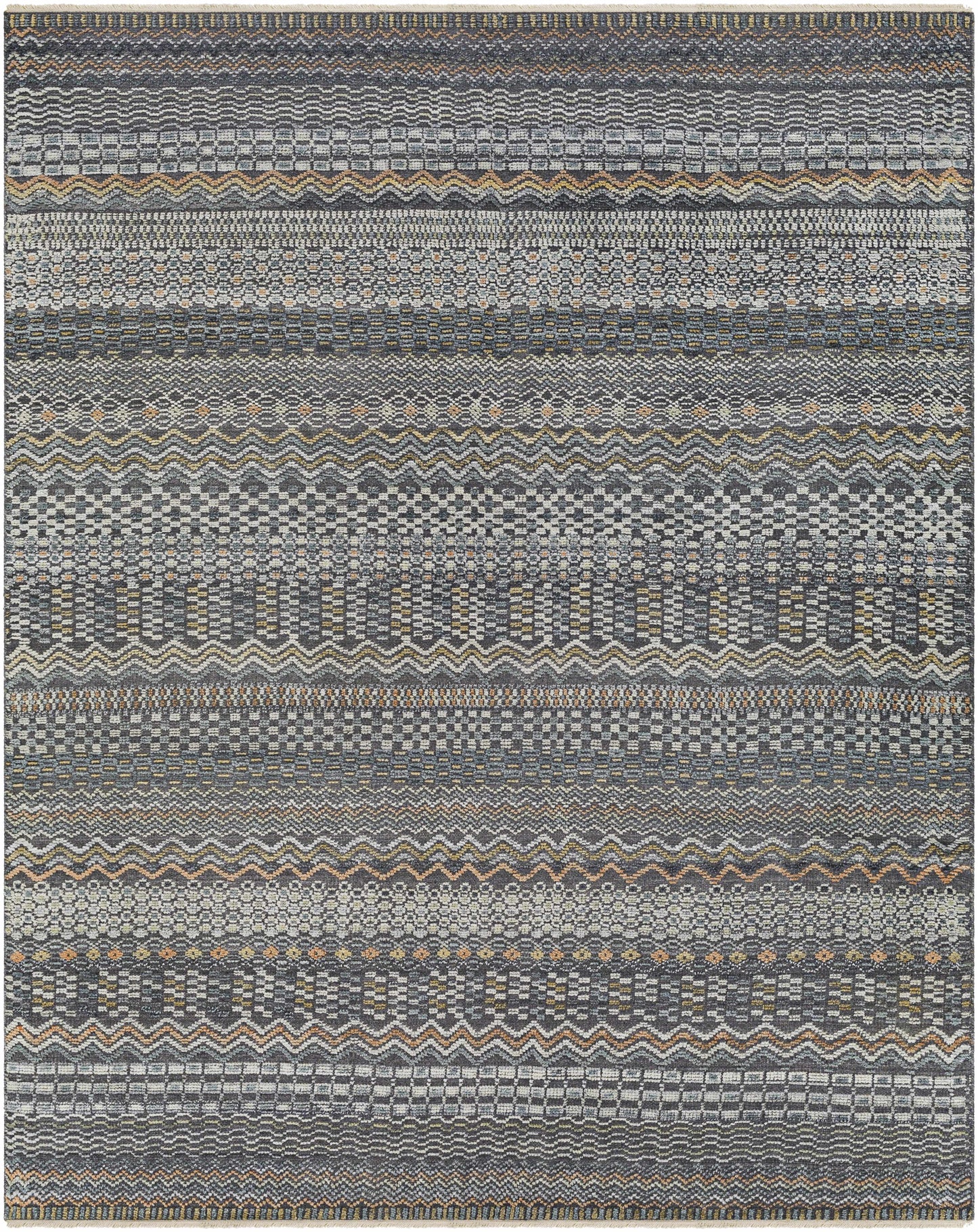 Charcoal Hand Knotted 60% Wool, 40% Viscose Global Rectangle Handmade rug, Indoor use only, has fringe, non-washable.