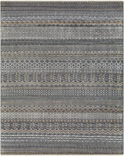 Charcoal Hand Knotted 60% Wool, 40% Viscose Global Rectangle Handmade rug, Indoor use only, has fringe, non-washable.