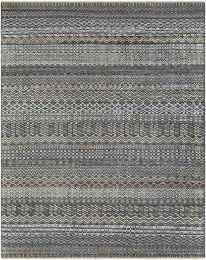 Charcoal Hand Knotted 60% Wool, 40% Viscose Global Rectangle Handmade rug, Indoor use only, has fringe, non-washable.