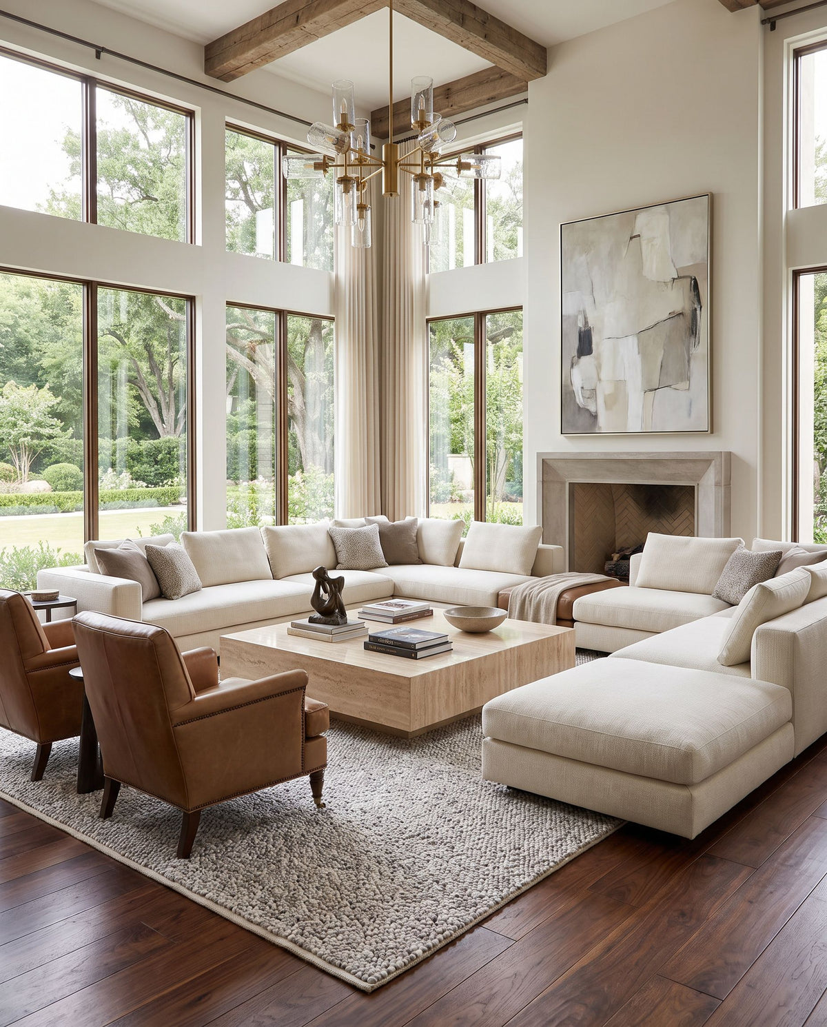 Vesta VST-2302 Hand Woven Rug styled in an elegant designer living room — hand woven modern area rug in light gray and dark brown tones