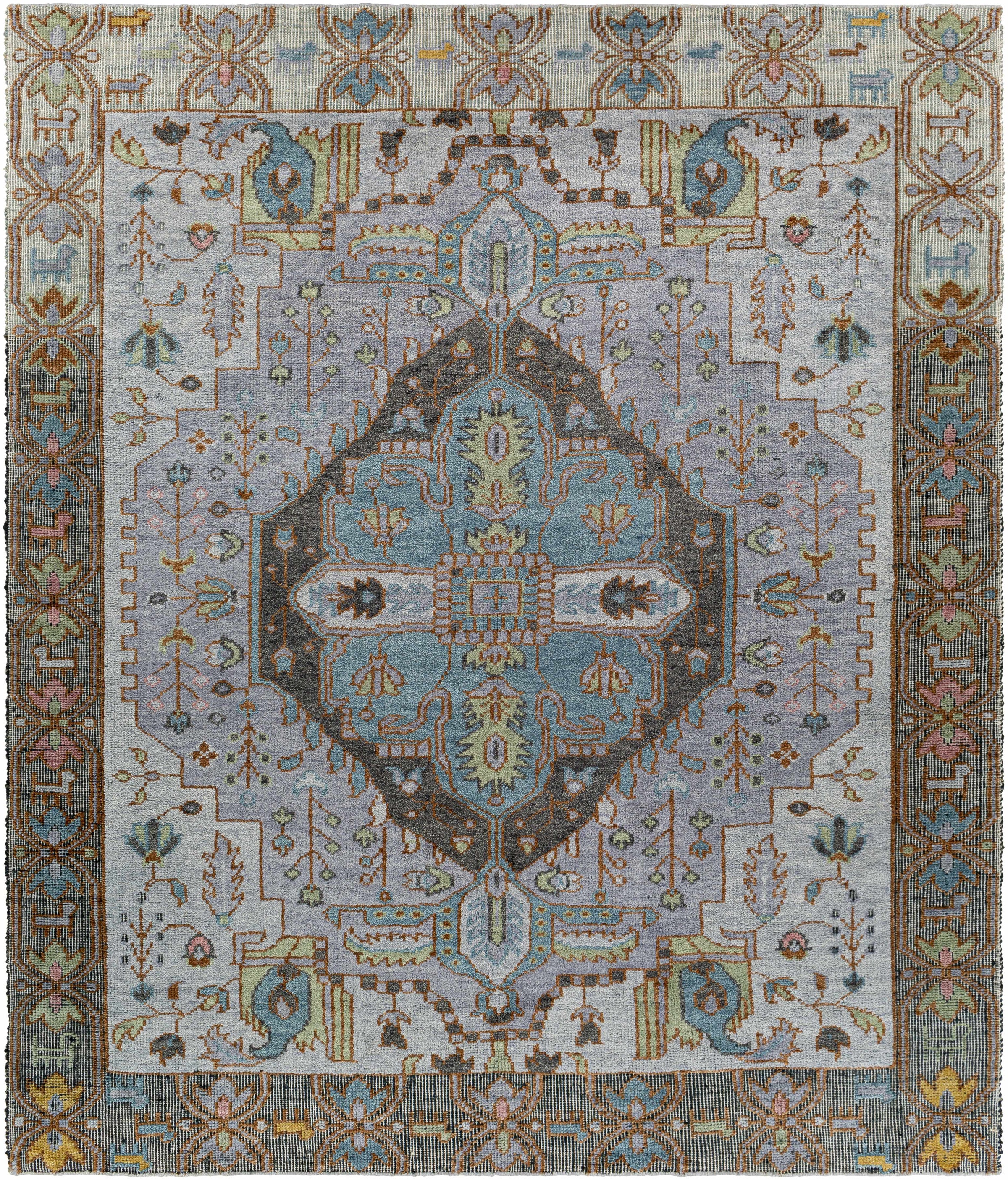 Blue Hand Knotted 80% Wool, 10% Jute, 10% Cotton Traditional Rectangle Handmade rug, Indoor use only, no fringe, non-washable.