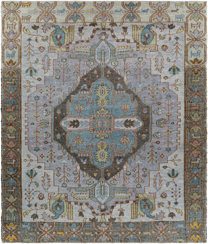 Blue Hand Knotted 80% Wool, 10% Jute, 10% Cotton Traditional Rectangle Handmade rug, Indoor use only, no fringe, non-washable.