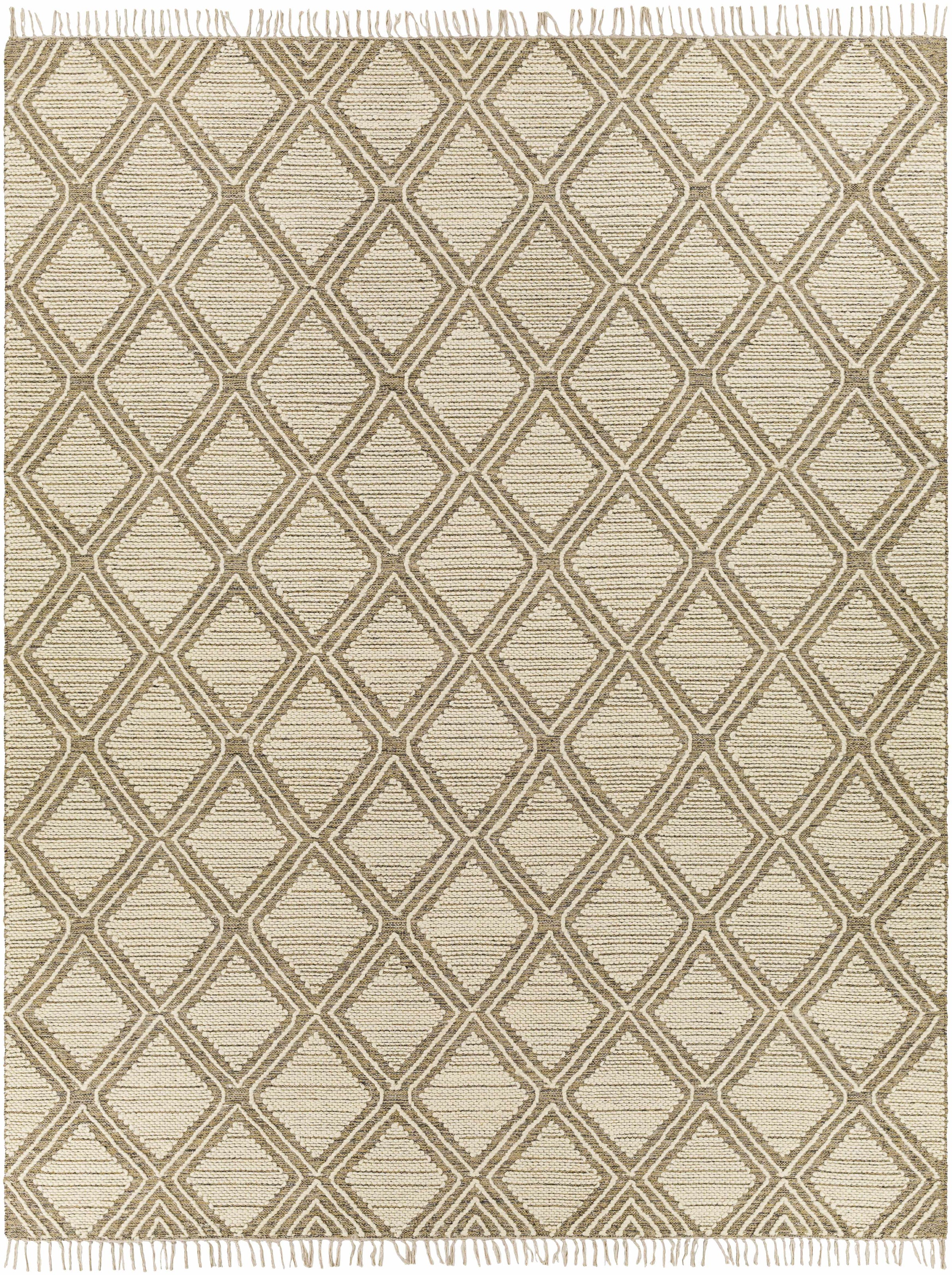 Taupe Hand Woven 70% Cotton, 30% Wool Global Rectangle Handmade rug, Indoor use only, has fringe, non-washable.