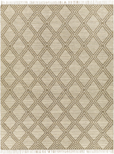 Taupe Hand Woven 70% Cotton, 30% Wool Global Rectangle Handmade rug, Indoor use only, has fringe, non-washable.
