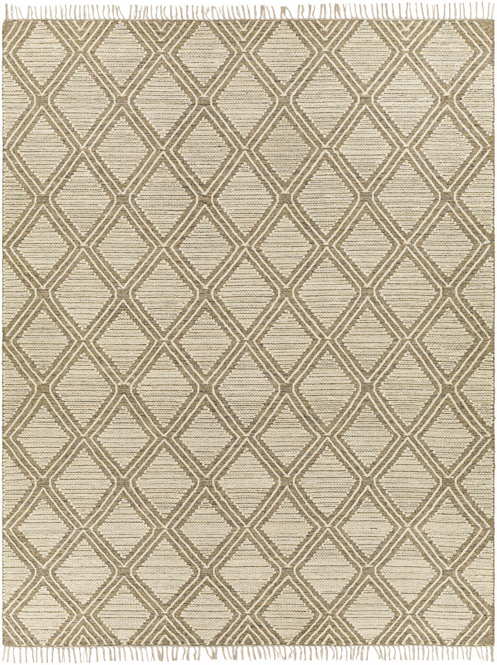 Taupe Hand Woven 70% Cotton, 30% Wool Global Rectangle Handmade rug, Indoor use only, has fringe, non-washable.