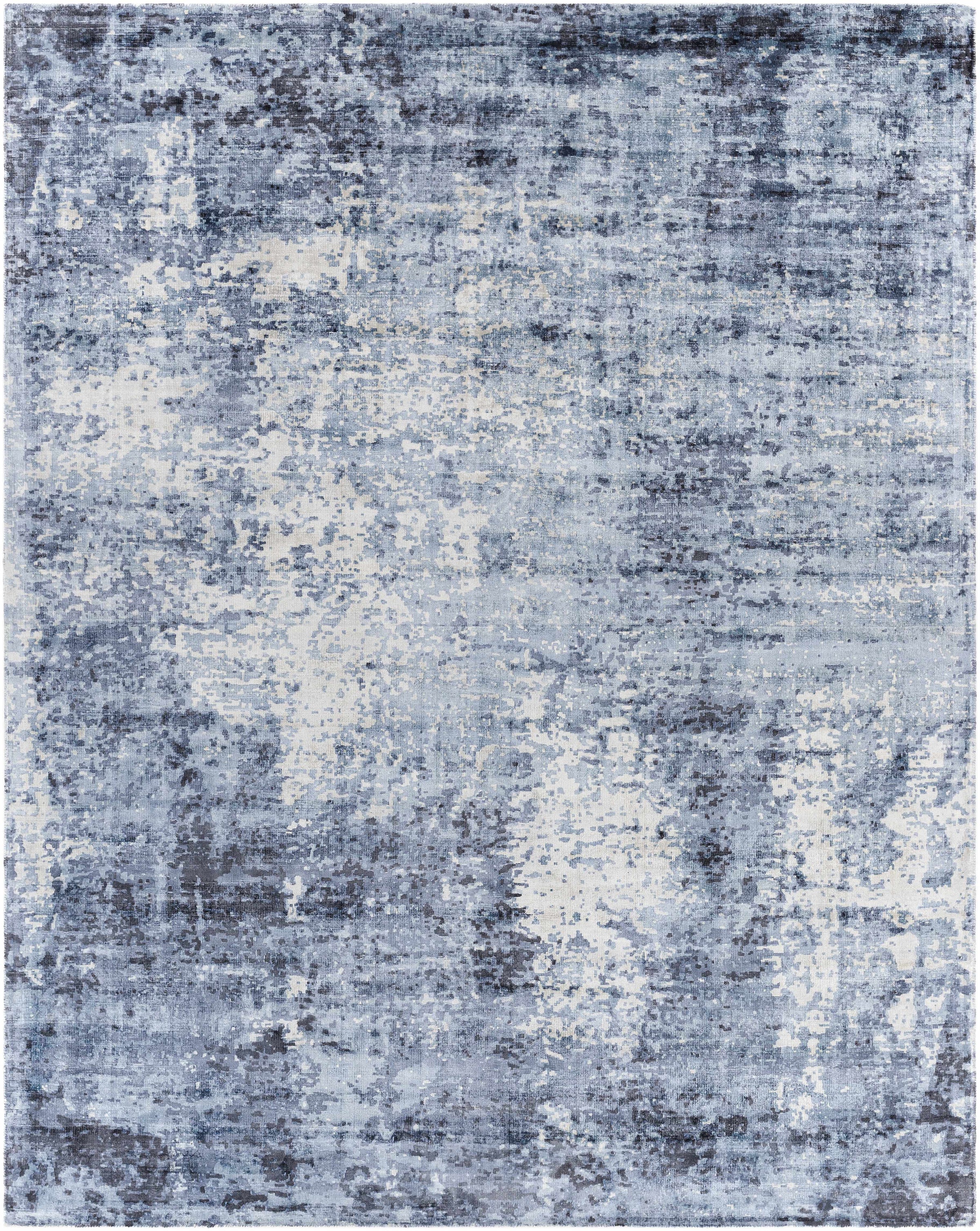 Dark Blue Hand Loomed 100% Viscose Modern Rectangle Handmade rug, Indoor use only, no fringe, non-washable.