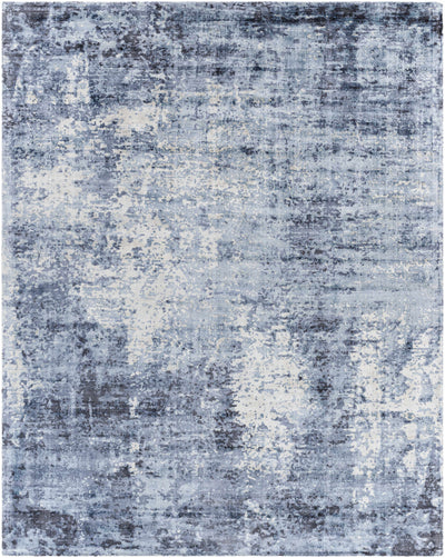 Dark Blue Hand Loomed 100% Viscose Modern Rectangle Handmade rug, Indoor use only, no fringe, non-washable.