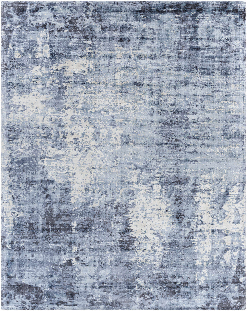 Dark Blue Hand Loomed 100% Viscose Modern Rectangle Handmade rug, Indoor use only, no fringe, non-washable.