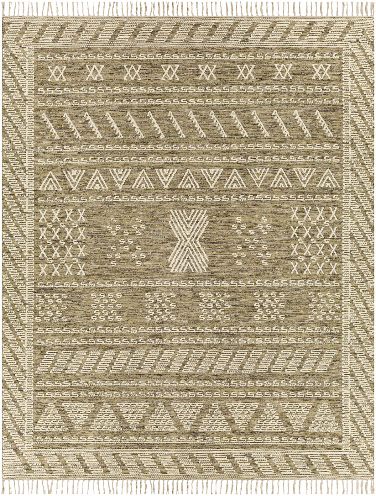 Taupe Hand Woven 70% Cotton, 30% Wool Global Rectangle Handmade rug, Indoor use only, has fringe, non-washable.