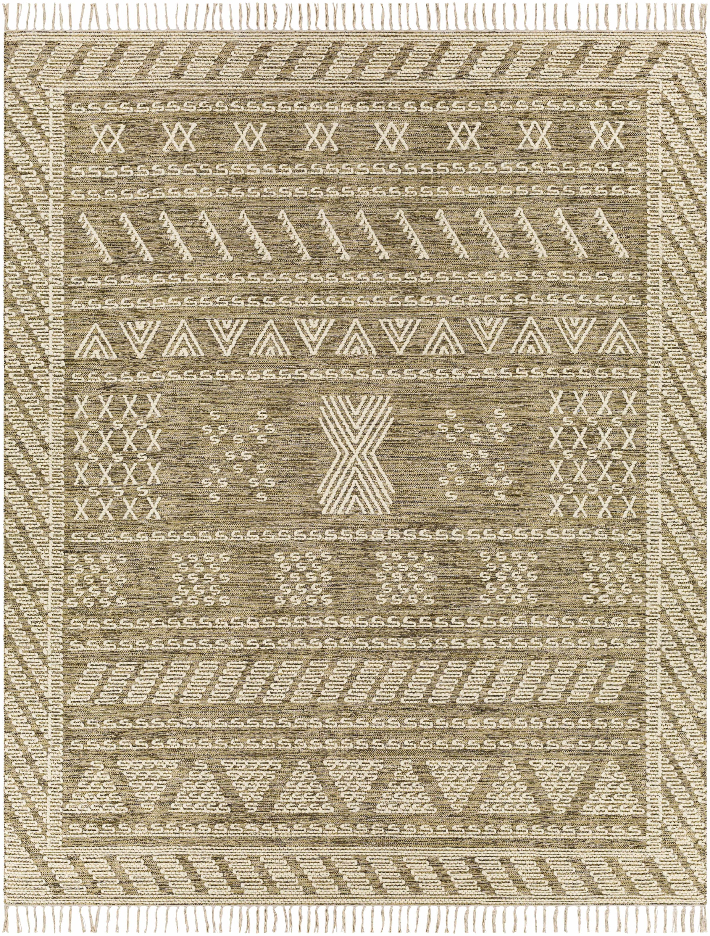 Taupe Hand Woven 70% Cotton, 30% Wool Global Rectangle Handmade rug, Indoor use only, has fringe, non-washable.