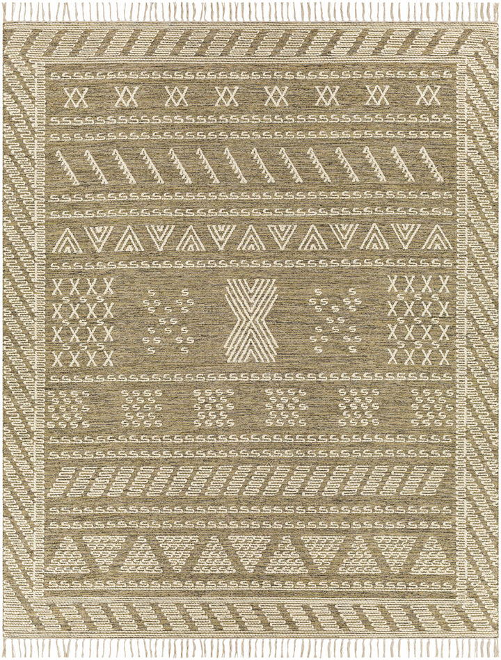 Taupe Hand Woven 70% Cotton, 30% Wool Global Rectangle Handmade rug, Indoor use only, has fringe, non-washable.