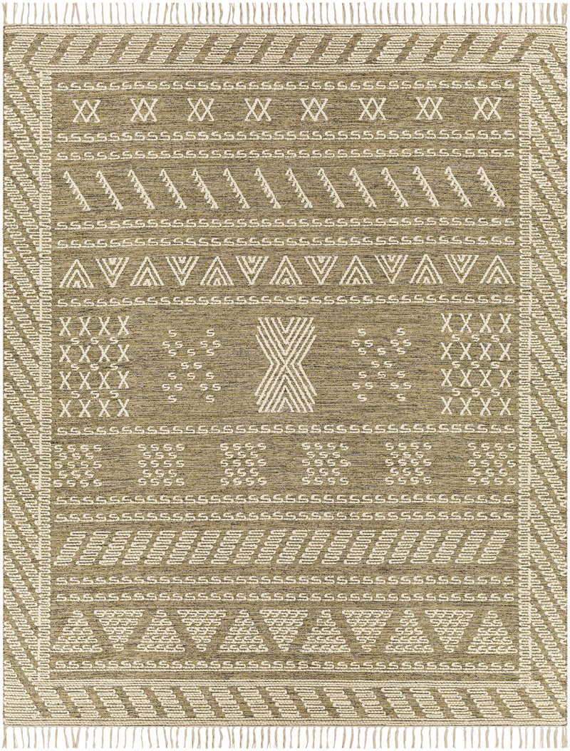 Taupe Hand Woven 70% Cotton, 30% Wool Global Rectangle Handmade rug, Indoor use only, has fringe, non-washable.
