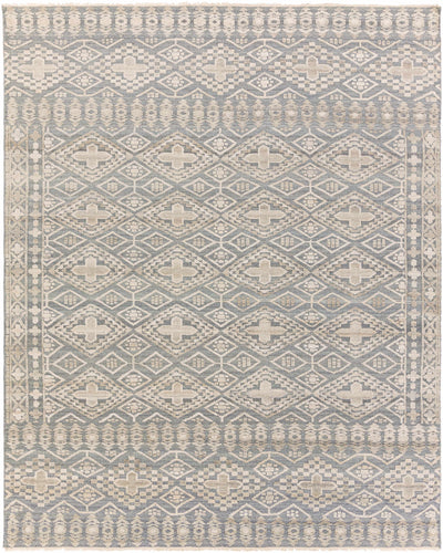 Gray Hand Knotted 65% Wool, 35% Viscose Traditional Rectangle Handmade rug, Indoor use only, has fringe, non-washable.