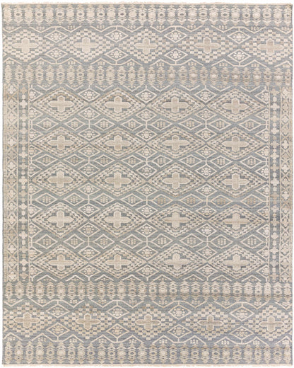 Gray Hand Knotted 65% Wool, 35% Viscose Traditional Rectangle Handmade rug, Indoor use only, has fringe, non-washable.