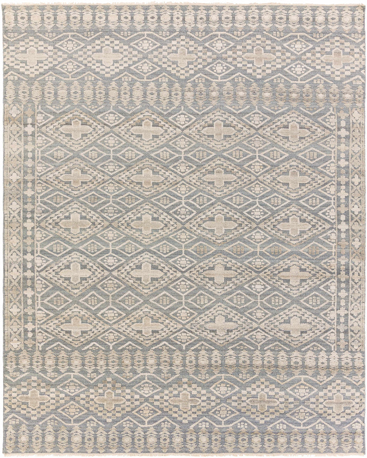 Gray Hand Knotted 65% Wool, 35% Viscose Traditional Rectangle Handmade rug, Indoor use only, has fringe, non-washable.