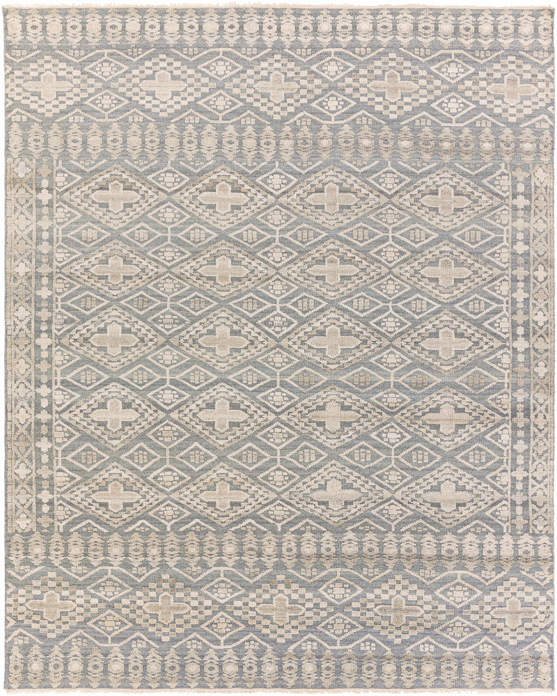 Gray Hand Knotted 65% Wool, 35% Viscose Traditional Rectangle Handmade rug, Indoor use only, has fringe, non-washable.