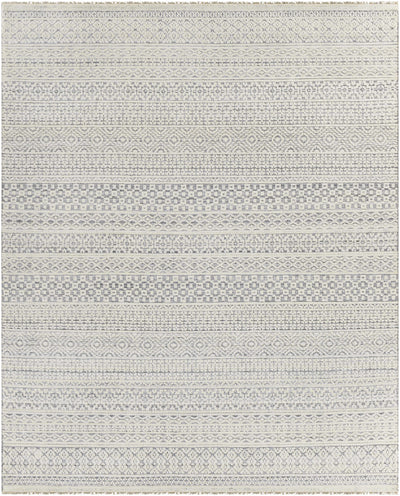 Light Gray Hand Knotted 20% Polyester, 20% Viscose, 60% Wool Global Rectangle Handmade rug, Indoor use only, has fringe, non-washable.