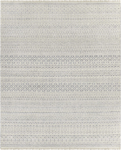 Light Gray Hand Knotted 20% Polyester, 20% Viscose, 60% Wool Global Rectangle Handmade rug, Indoor use only, has fringe, non-washable.