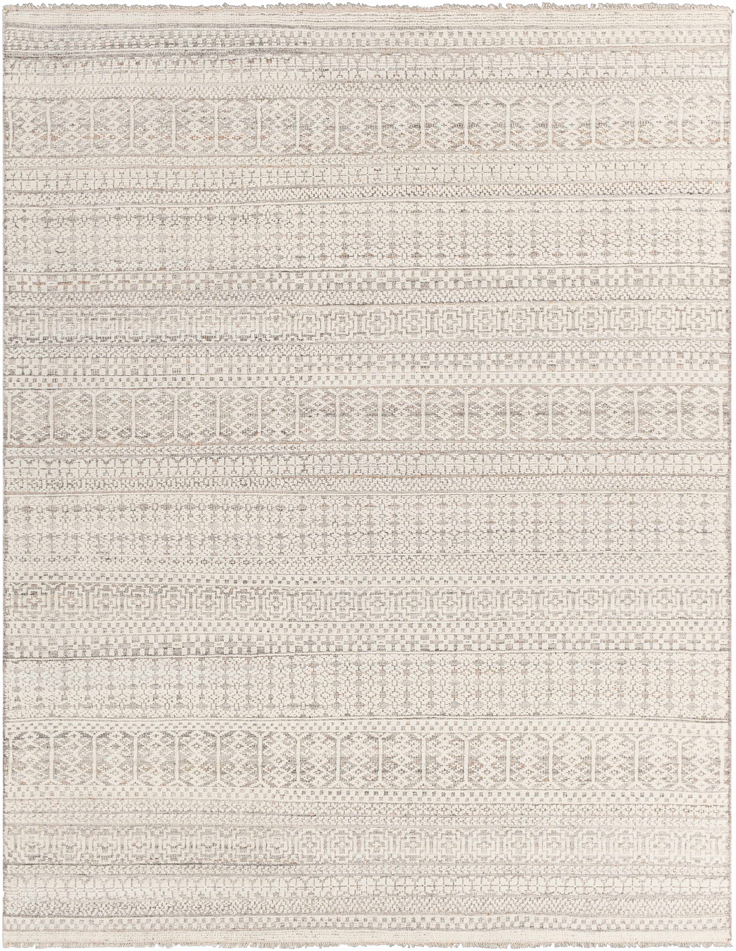 Charcoal Hand Knotted 20% Polyester, 20% Viscose, 60% Wool Global Rectangle Handmade rug, Indoor use only, has fringe, non-washable.