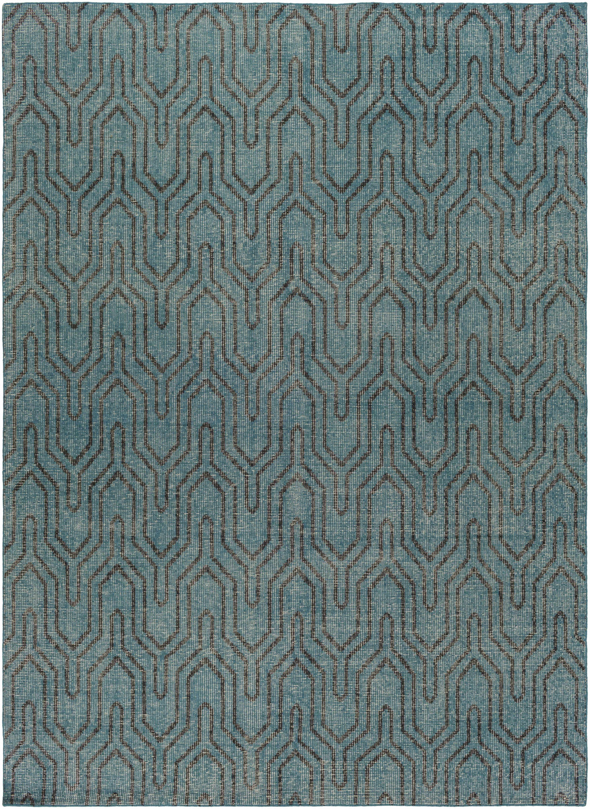 Deep Teal Hand Knotted 100% Wool Modern Rectangle Handmade rug, Indoor use only, no fringe, non-washable.