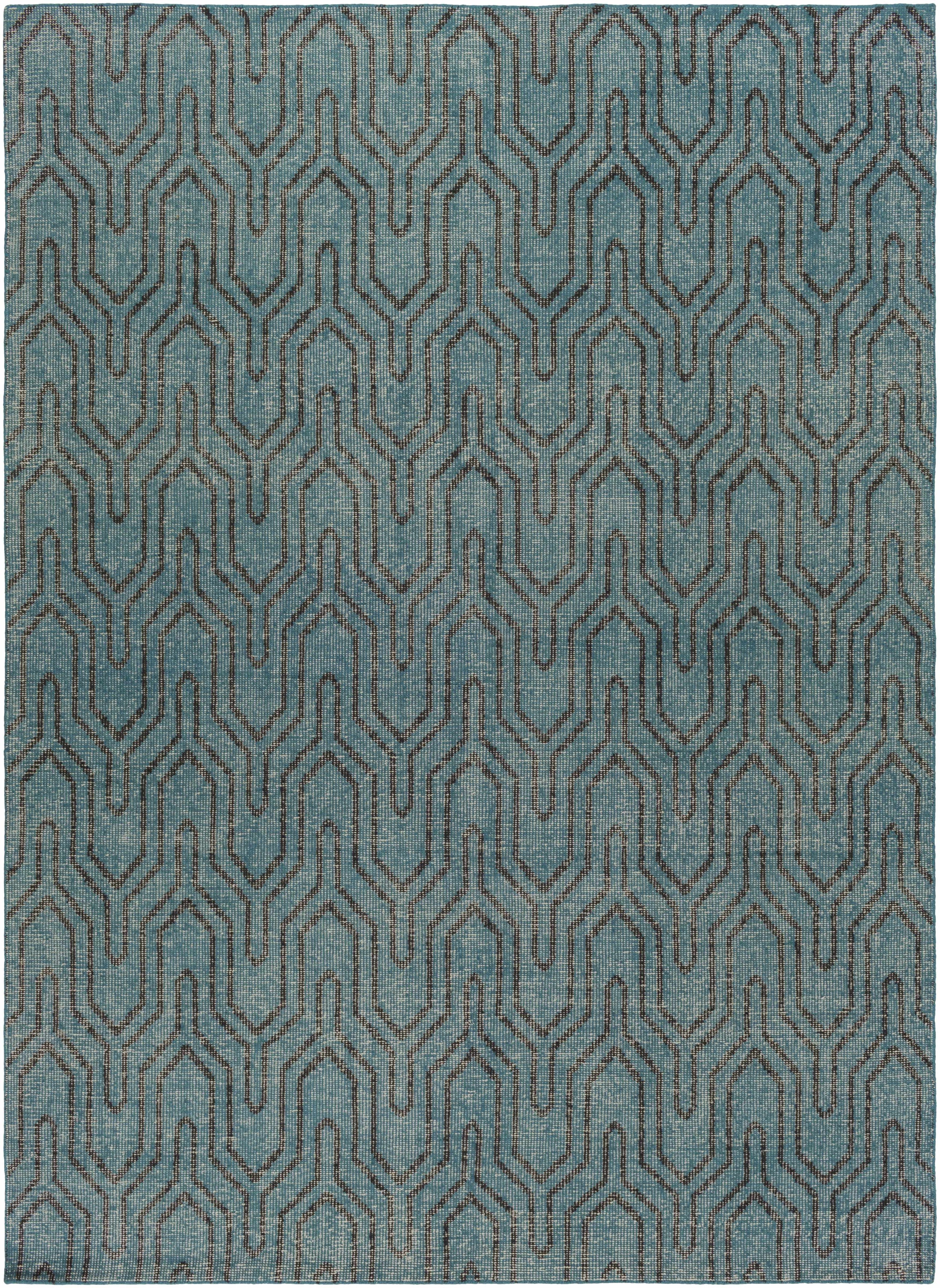 Deep Teal Hand Knotted 100% Wool Modern Rectangle Handmade rug, Indoor use only, no fringe, non-washable.