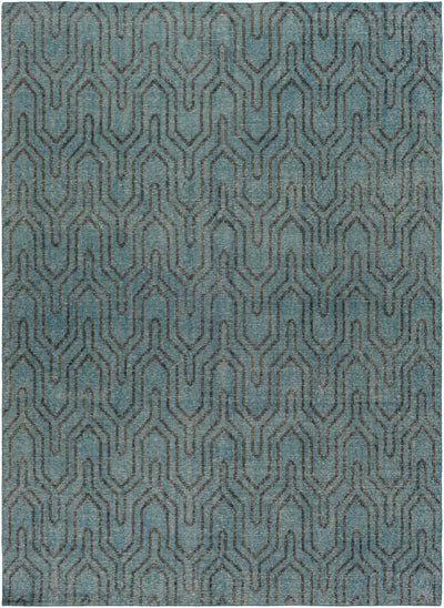 Deep Teal Hand Knotted 100% Wool Modern Rectangle Handmade rug, Indoor use only, no fringe, non-washable.