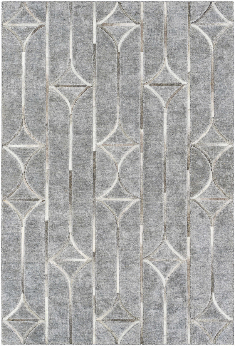 Charcoal Hand Crafted 80% Viscose, 20% Hair On Hide Modern Rectangle Handmade rug, Indoor use only, no fringe, non-washable.
