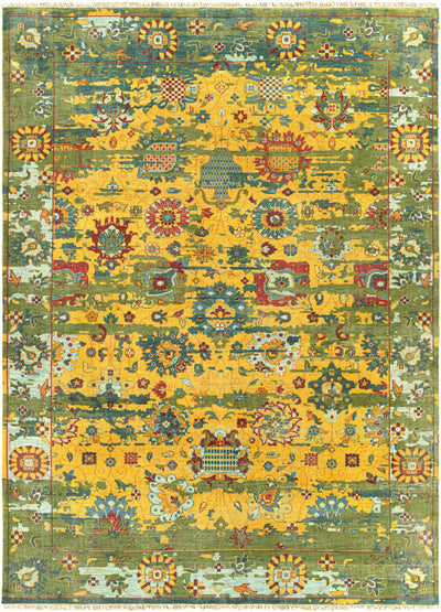 Mustard Hand Knotted 100% NZ Wool Traditional Rectangle Handmade rug, Indoor use only, has fringe, non-washable.