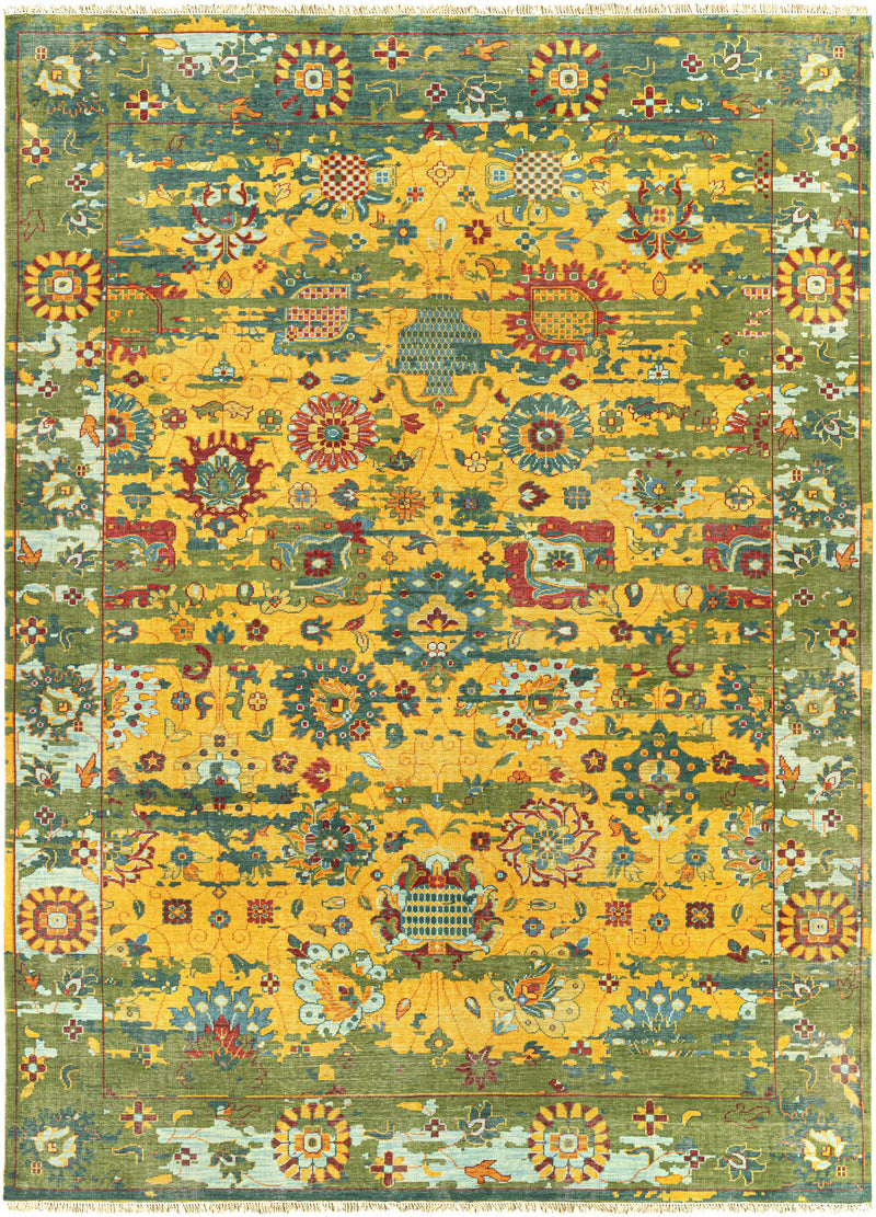 Mustard Hand Knotted 100% NZ Wool Traditional Rectangle Handmade rug, Indoor use only, has fringe, non-washable.
