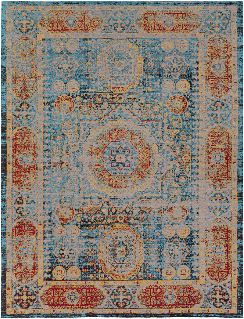 Blue Hand Woven 75% Chenille-Polyester, 25% Cotton Traditional Rectangle Handmade rug, Indoor use only, no fringe, non-washable.