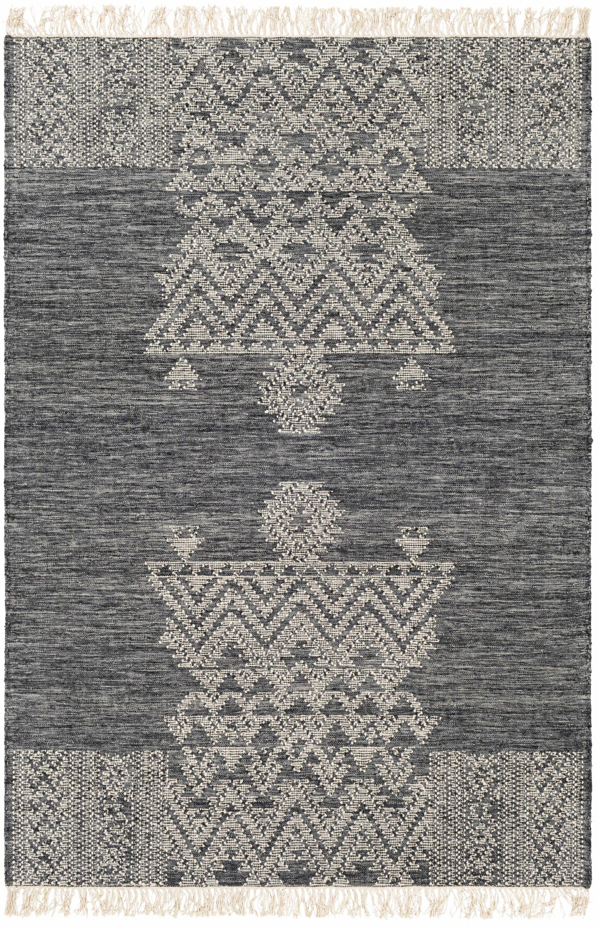 Ink Blue Hand Woven 90% Wool, 10% Cotton Cottage Rectangle Handmade rug, Indoor use only, has fringe, non-washable.