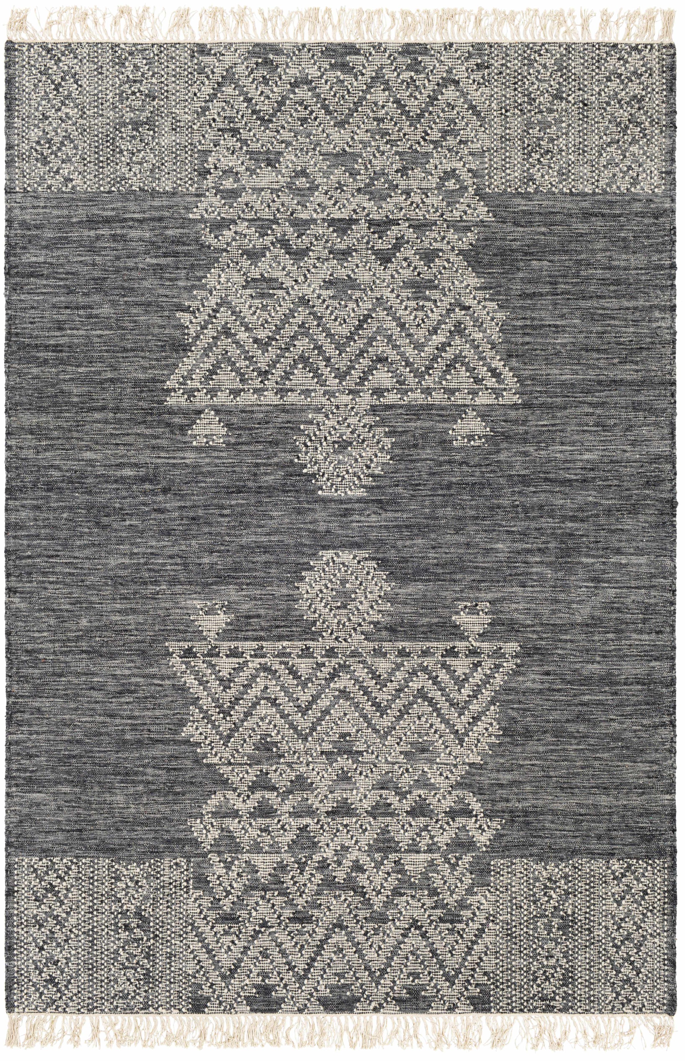 Ink Blue Hand Woven 90% Wool, 10% Cotton Cottage Rectangle Handmade rug, Indoor use only, has fringe, non-washable.