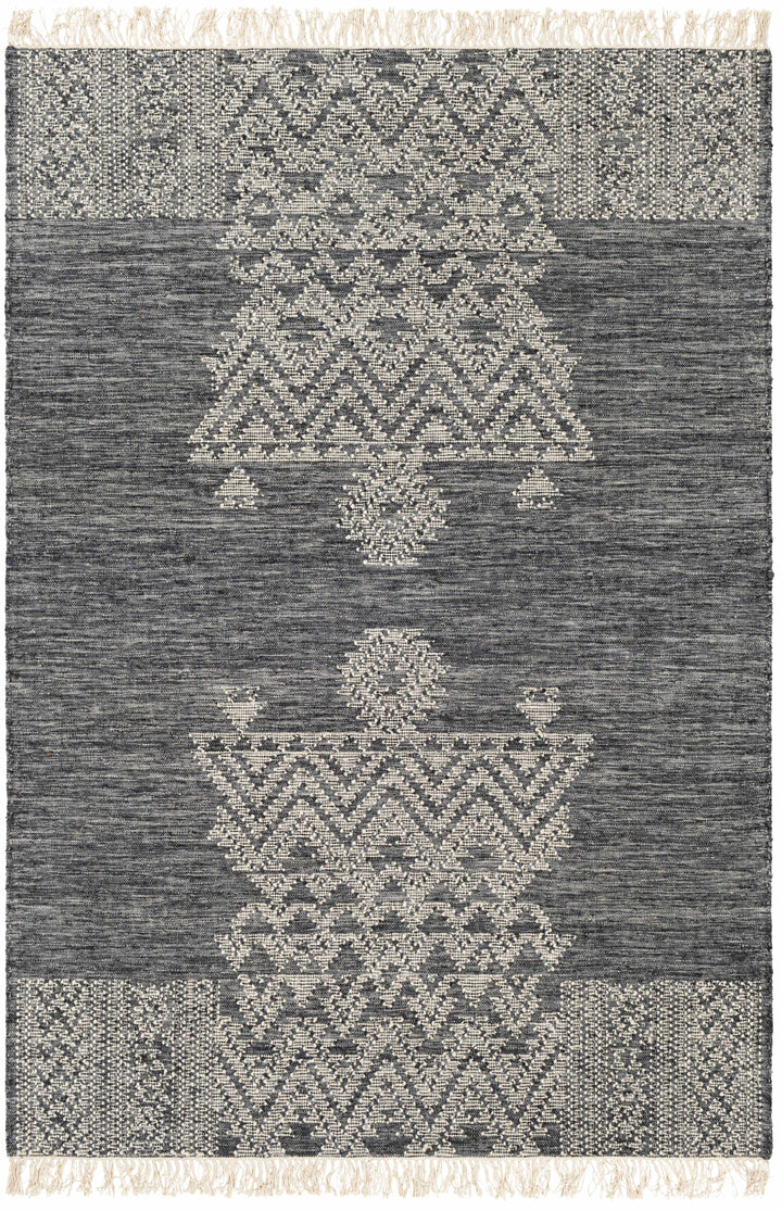 Ink Blue Hand Woven 90% Wool, 10% Cotton Cottage Rectangle Handmade rug, Indoor use only, has fringe, non-washable.