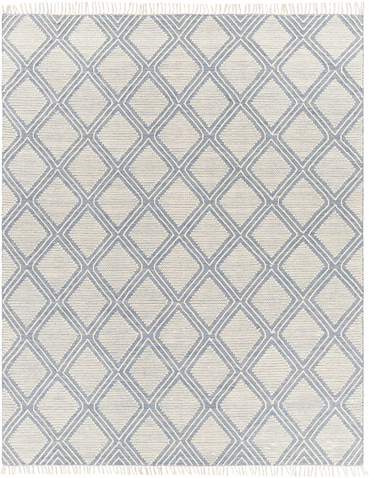 Denim Hand Woven 70% Cotton, 30% Wool Global Rectangle Handmade rug, Indoor use only, has fringe, non-washable. runner also available