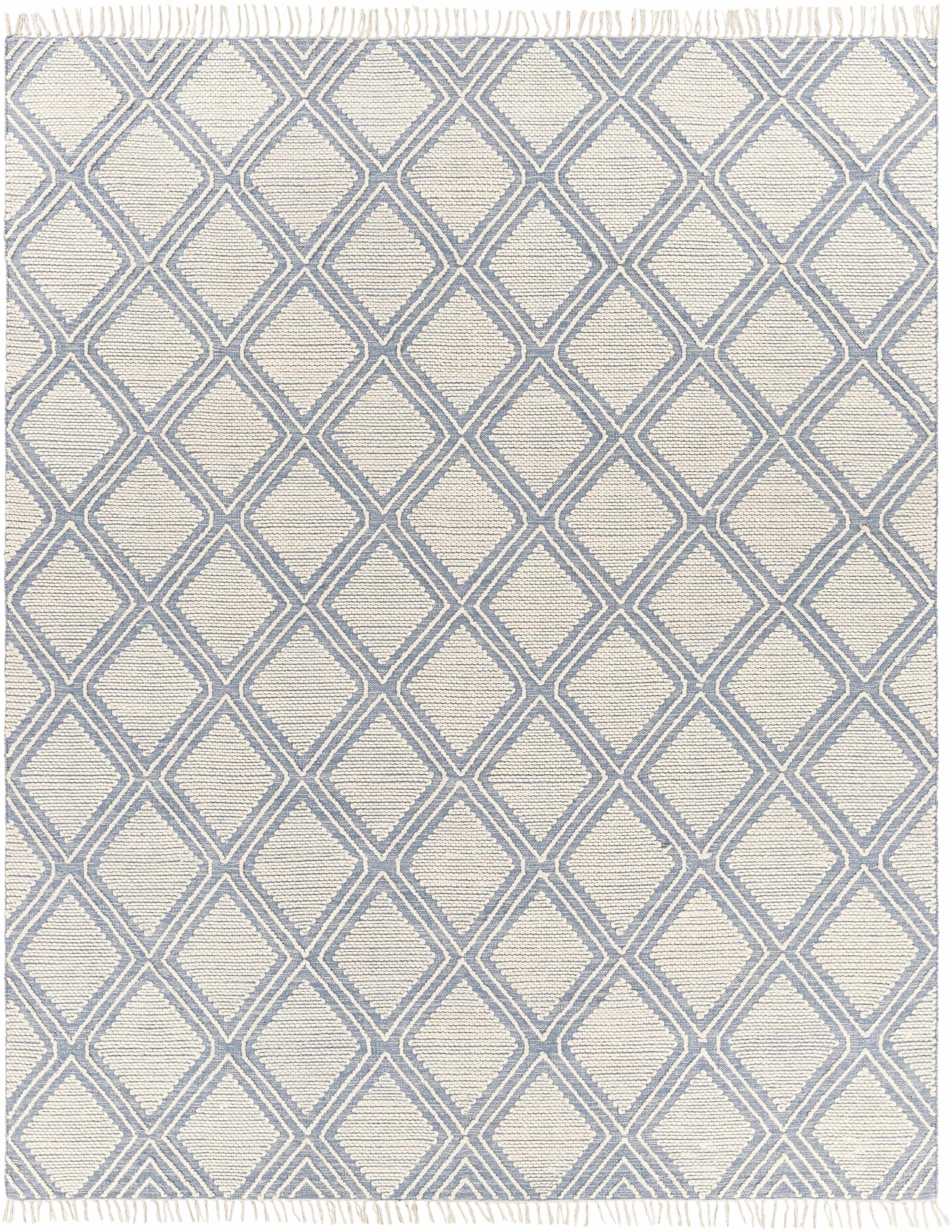 Denim Hand Woven 70% Cotton, 30% Wool Global Rectangle Handmade rug, Indoor use only, has fringe, non-washable. runner also available