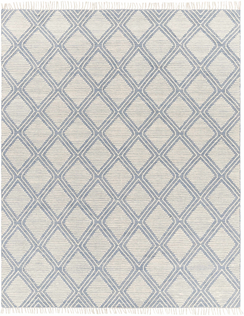 Denim Hand Woven 70% Cotton, 30% Wool Global Rectangle Handmade rug, Indoor use only, has fringe, non-washable. runner also available