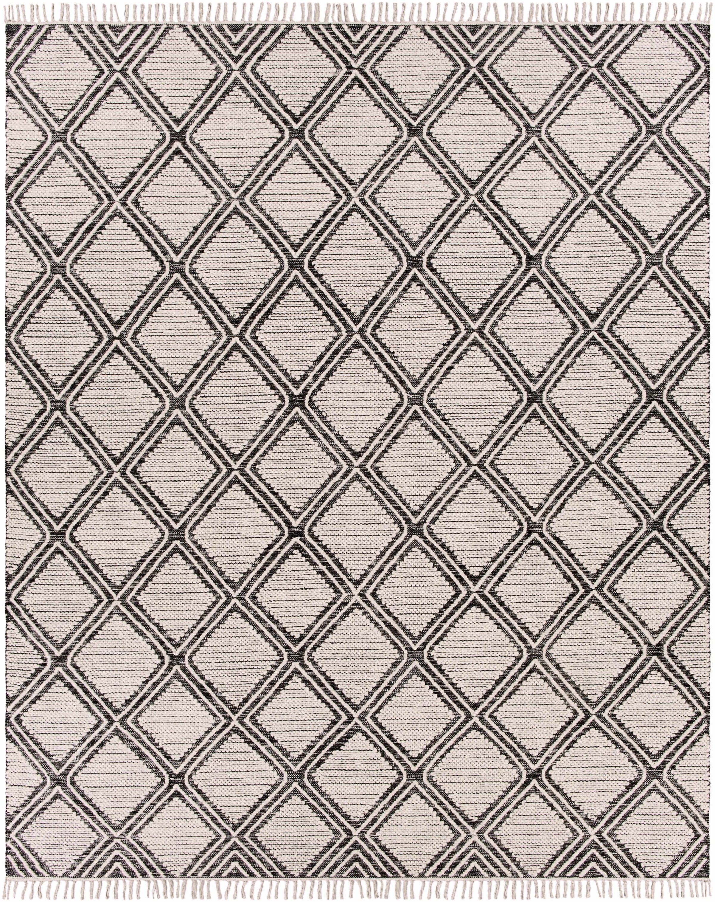 Black Hand Woven 70% Cotton, 30% Wool Global Rectangle Handmade rug, Indoor use only, has fringe, non-washable. runner also available