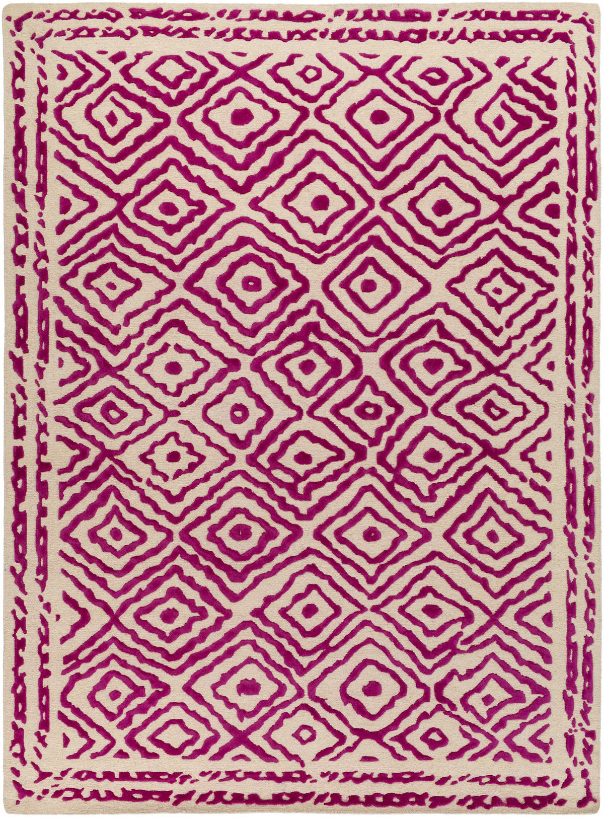 Fuchsia Hand Knotted 100% Wool Traditional Rectangle Handmade rug, Indoor use only, no fringe, non-washable. runner also available