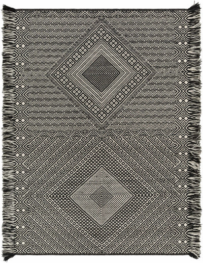 Black Hand Woven 100% Wool Cottage Rectangle Handmade rug, Indoor use only, has fringe, non-washable. runner also available