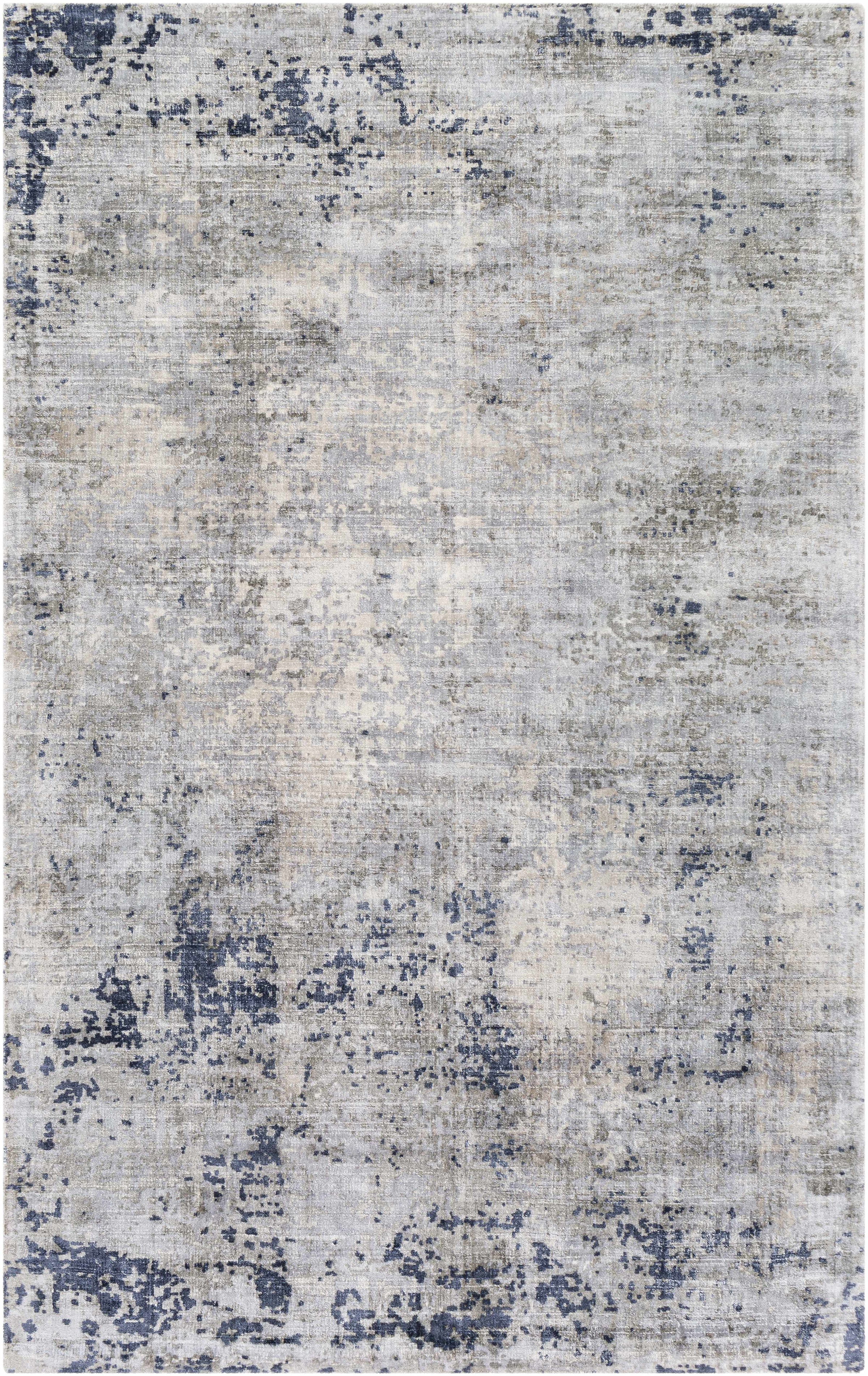 Navy Hand Loomed 100% Viscose Modern Rectangle Handmade rug, Indoor use only, no fringe, non-washable.