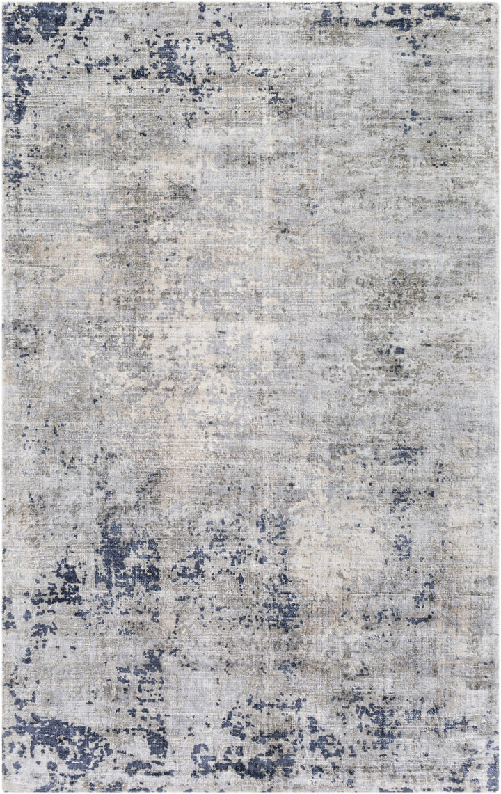 Navy Hand Loomed 100% Viscose Modern Rectangle Handmade rug, Indoor use only, no fringe, non-washable.