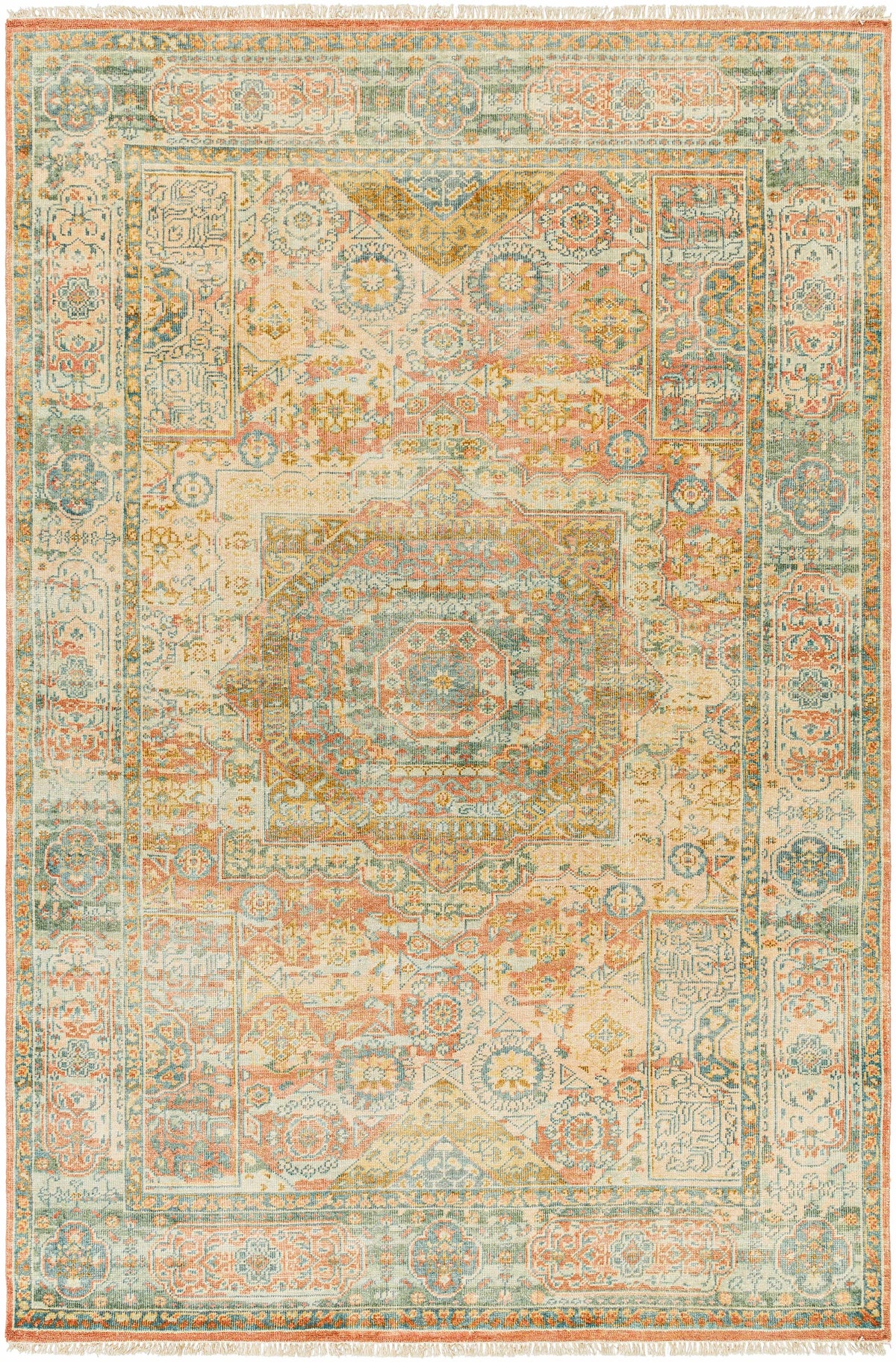 Beige Hand Knotted 70% Wool, 30% Viscose Traditional Rectangle Handmade rug, Indoor use only, has fringe, non-washable.