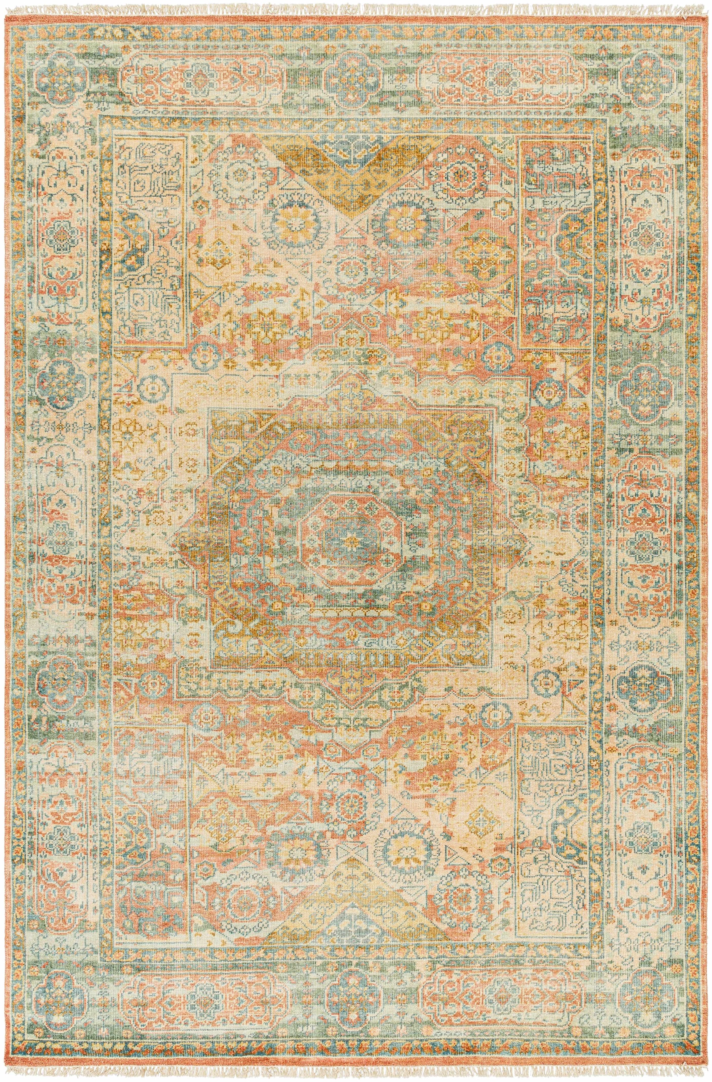 Beige Hand Knotted 70% Wool, 30% Viscose Traditional Rectangle Handmade rug, Indoor use only, has fringe, non-washable.