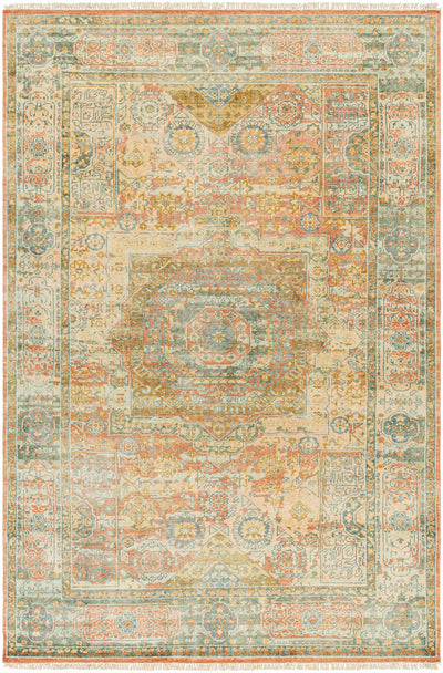 Beige Hand Knotted 70% Wool, 30% Viscose Traditional Rectangle Handmade rug, Indoor use only, has fringe, non-washable.