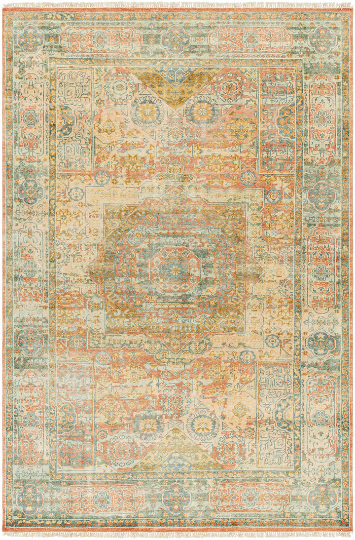Beige Hand Knotted 70% Wool, 30% Viscose Traditional Rectangle Handmade rug, Indoor use only, has fringe, non-washable.