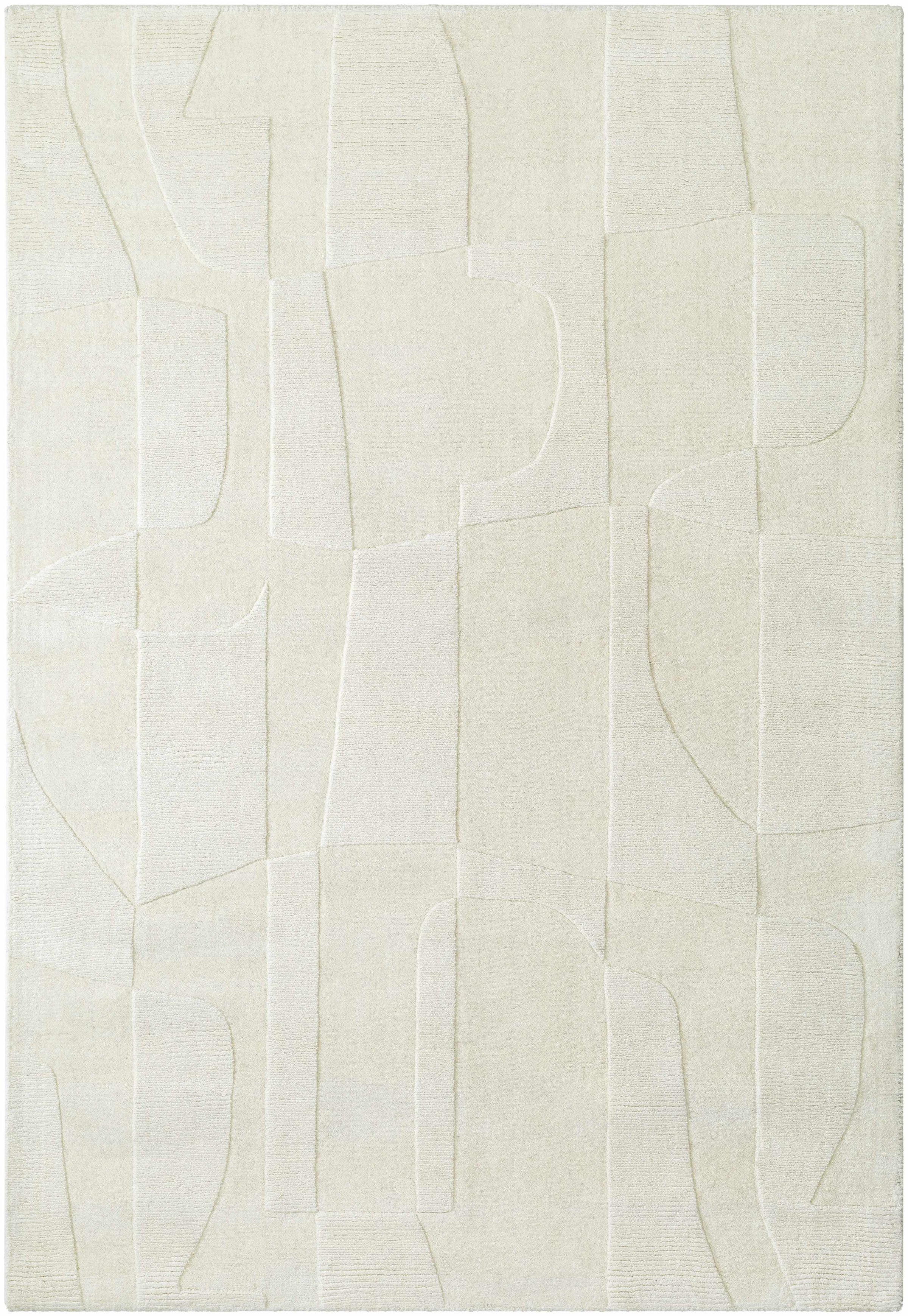 Ivory Hand Loomed 100% Wool Modern Rectangle Handmade rug, Indoor use only, no fringe, non-washable.