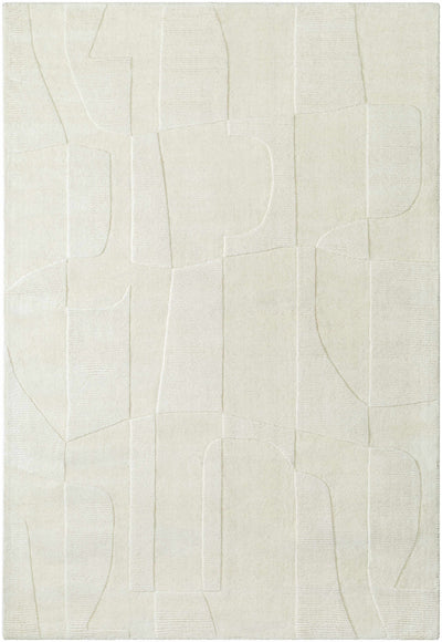 Ivory Hand Loomed 100% Wool Modern Rectangle Handmade rug, Indoor use only, no fringe, non-washable.