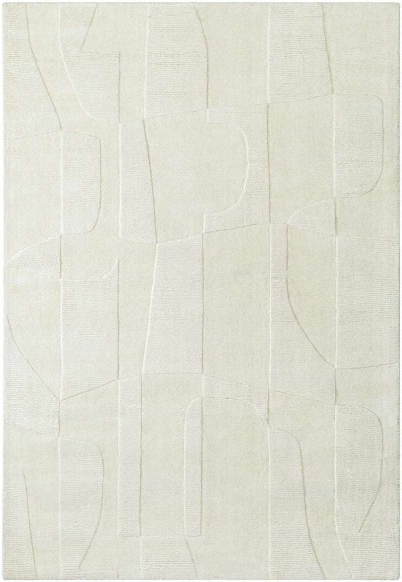 Ivory Hand Loomed 100% Wool Modern Rectangle Handmade rug, Indoor use only, no fringe, non-washable.