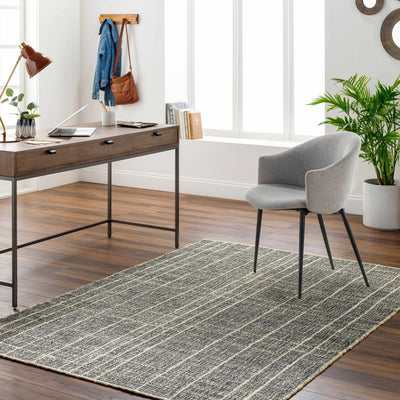 Black Hand Woven 50% Jute, 20% Wool, 15% Cotton, 15% Viscose Modern Rectangle Handmade rug, Indoor use only, no fringe, non-washable.
